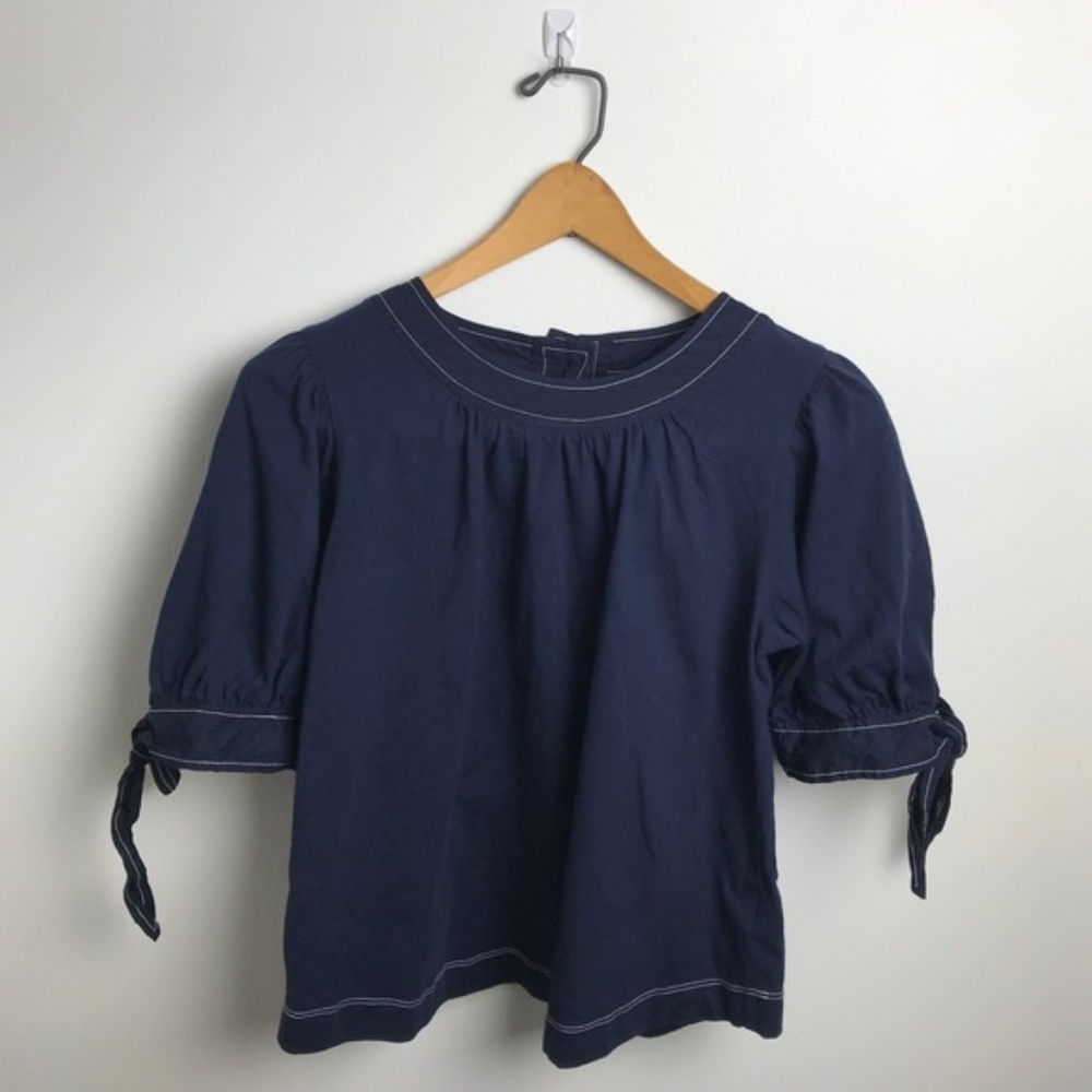 Anthropologie navy blue puffed sleeve top, Small